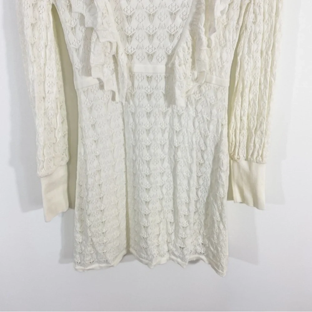 Zara NWT Medium White Pointelle‎ Knit Long Sleeve Mini Dress Ruffles